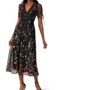 ML Monique Lhuillier Floral Embroidered Mesh Dress